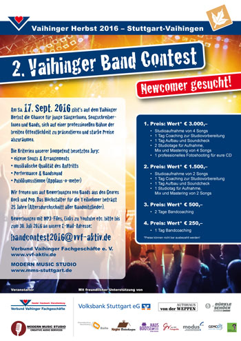 Ausschreibung Bands Vaihinger Band Contest 2016